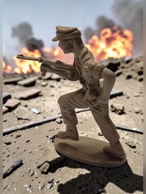 Classic 2" Tan Army Man toy Soldier Running W/Tommy Gun Mid-20th-Century Combat
